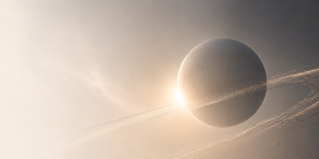 Ringed planet in deep space, warm light along the horizon - symbolizing frontier investing.